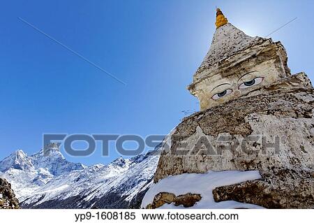 Buddhist stupa and the mountain Ama Dablam, Everest Region, Nepal View Large Photo Image Stock Photography - Buddhist stupa and the mountain Ama Dablam, Everest Region, Nepal. Fotosearch