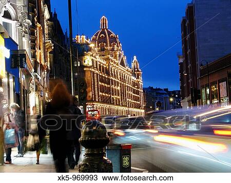 Building lit up at night, Harrods Department Store, Knightsbridge, London, England View Large Photo Image Stock Image - Building lit up at night, Harrods Department Store, Knightsbridge, London, England. Fotosearch