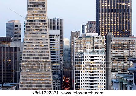 Stock Image - Buildings towering over Montgomery Street in the Financial District, San Francisco, California, USA. Fotosearch