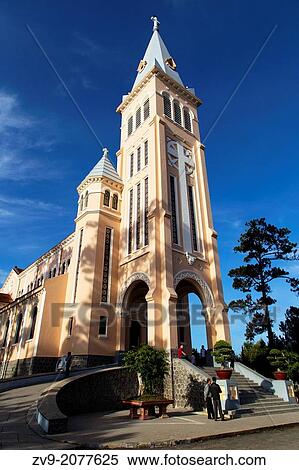 Built in 1931, Dalat cathedral is the largest church in the city of Dalat..It is known as the rooster church because on the top of the tower was placed a bronze rooster weathervane. View Large Photo Image Stock Photography - Built in 1931, Dalat cathedral is the largest church in the city of Dalat..It is known as the rooster church because on the top of the tower was placed a bronze rooster weathervane.. Fotosearch
