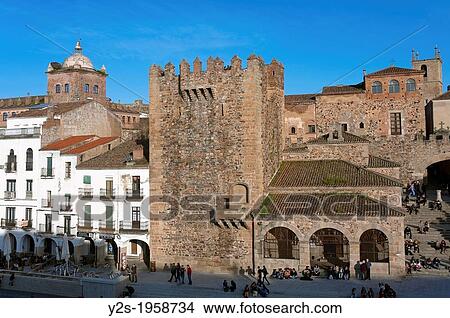 Bujaco tower -12th century and Hermitage of the Peace -18th century, Caceres, Region of Extremadura, Spain. View Large Photo Image Picture - Bujaco tower -12th century and Hermitage of the Peace -18th century, Caceres, Region of Extremadura, Spain.. Fotosearch