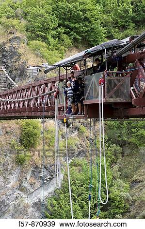 Stock Photo - Bungy jumping on the Kawarau Bridge, New Zealand. Fotosearch