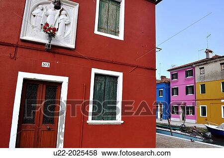 Burano, Veneto, Italy, canal and colorful houses View Large Photo Image Stock Photo - Burano, Veneto, Italy, canal and colorful houses. Fotosearch