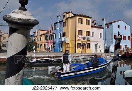 Burano, Veneto, Italy, canal and colorful houses View Large Photo Image Stock Photo - Burano, Veneto, Italy, canal and colorful houses. Fotosearch