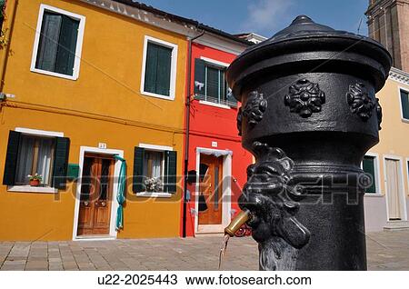 Burano, Veneto, Italy, colorful houses and fountain View Large Photo Image Stock Image - Burano, Veneto, Italy, colorful houses and fountain. Fotosearch