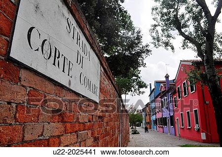 Burano, Veneto, Italy, street with colorful houses View Large Photo Image Stock Image - Burano, Veneto, Italy, street with colorful houses. Fotosearch