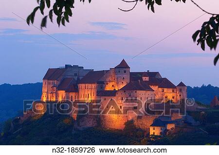 Stock Photograph - Burghausen, Castle, Altotting district, Upper Bavaria, Bavaria, Germany view from Austria over Salzach River. Fotosearch