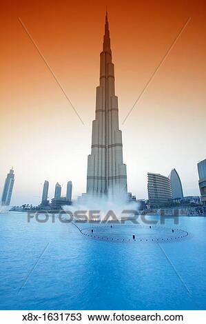Stock Image - Burj Khalifa at sunset, Dubai, United Arab Emirates UAE. Fotosearch