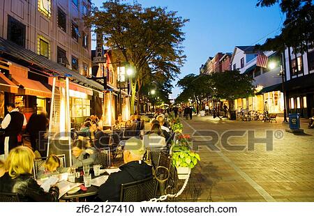 Burlington Vermont Church Street downtown with restaurants and tourists outdoors at cafe in Northern New England downtown at restaurant called Leunig's Bistro on brick streets. View Large Photo Image Stock Image - Burlington Vermont Church Street downtown with restaurants and tourists outdoors at cafe in Northern New England downtown at restaurant called Leunig's Bistro on brick streets.. Fotosearch