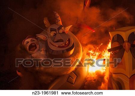 Burning of the Fallas at the night of? La Crem??. Valencia, Spain View Large Photo Image Stock Image - Burning of the Fallas at the night of? La Crem??. Valencia, Spain. Fotosearch