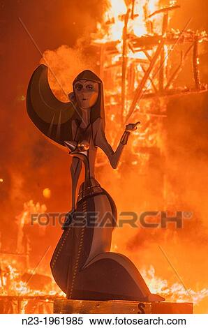 Burning of the Fallas at the night of? La Crem??. Valencia, Spain View Large Photo Image Stock Photography - Burning of the Fallas at the night of? La Crem??. Valencia, Spain. Fotosearch