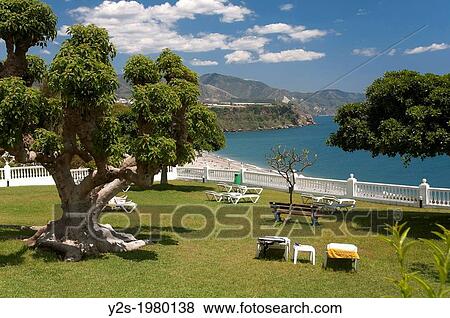 Burriana beach from the Parador de Turismo, Nerja, Malaga-province, Andalusia, Spain, Europe. View Large Photo Image Stock Photo - Burriana beach from the Parador de Turismo, Nerja, Malaga-province, Andalusia, Spain, Europe.. Fotosearch