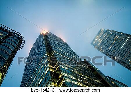 Stock Image - Business buildings, City, Canary Wharf, London, England, UK. Fotosearch