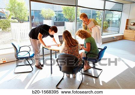 Stock Photography - Business meeting, Research on building materials, Tecnalia Research & Innovation, Zamudio, Bizkaia, Basque Country, Spain. Fotosearch