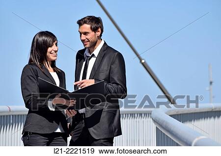 Business people talking outside. View Large Photo Image Stock Photo - Business people talking outside.. Fotosearch