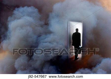 Business person with briefcase entering door, rear view (Composite) View Large Photo Image Stock Photo - Business person with briefcase entering door, rear view (Composite). Fotosearch