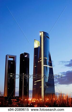 Business towers in Castellana promenade, Madrid, Spain. View Large Photo Image Stock Photography - Business towers in Castellana promenade, Madrid, Spain.. Fotosearch