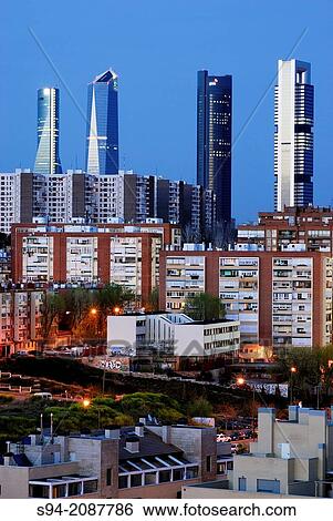 Business towers of Castellana promenade, Madrid, Spain. View Large Photo Image Stock Photograph - Business towers of Castellana promenade, Madrid, Spain.. Fotosearch