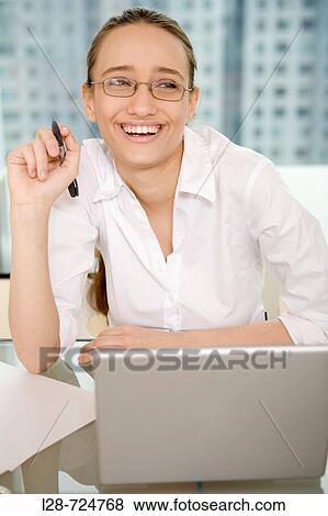 business woman using laptop View Large Photo Image Stock Photo - business woman using laptop. Fotosearch