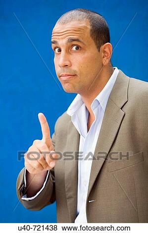 Stock Photo - Businessman with finger up. Fotosearch