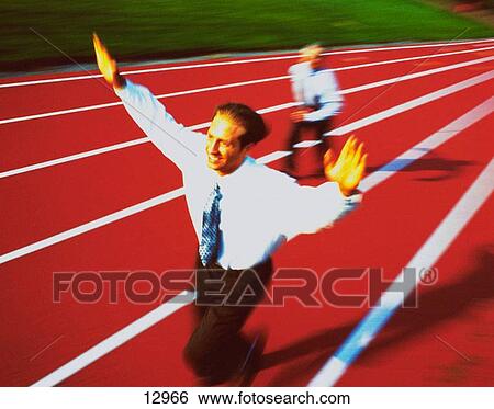 Stock Photograph - Businessmen running on track. Fotosearch