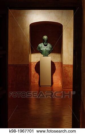 Stock Image - bust of Charles V, bronze, anonymous Leone Leoni second model, Monastery of San Jeronimo de Yuste, XV century, region of the Vera, Caceres, Extremadura, Spain, europe.. Fotosearch