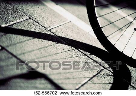 Stock Image - Bycicle wheel and shadow.. Fotosearch