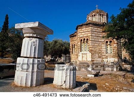 Stock Image - Byzantine church of the Holy Apostles in ancient agora, Athens. Greece. Fotosearch