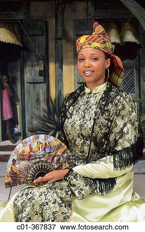 Picture of Native young woman with traditional costume. French Guyana ...