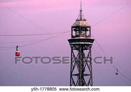 Cabins in cable car Barcelona Catalonia Spain View Large Photo Image Stock Photography - Cabins in cable car Barcelona Catalonia Spain. Fotosearch