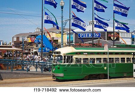 Cable Car in front of Pier 39, San Francisco, California, USA View Large Photo Image Stock Image - Cable Car in front of Pier 39, San Francisco, California, USA. Fotosearch