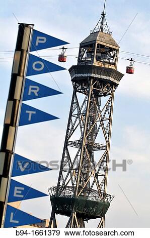 Stock Photo - Cable car over the port, Barcelona Catalonia, Spain. Fotosearch