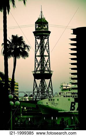 Cable car tower passing over Port Vell from Barceloneta to Montjuic. Barcelona, Catalonia, Spain. View Large Photo Image Stock Photography - Cable car tower passing over Port Vell from Barceloneta to Montjuic. Barcelona, Catalonia, Spain.. Fotosearch