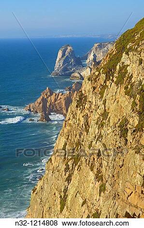Cabo da Roca Cliff and seascape at Cape da Roca Lisbon district Sintra coast Portugal Europe. View Large Photo Image Stock Photo - Cabo da Roca Cliff and seascape at Cape da Roca Lisbon district Sintra coast Portugal Europe.. Fotosearch