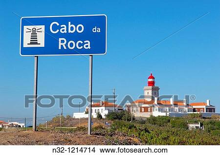 Cabo da Roca Lighthouse at Cape da Roca Lisbon district Sintra coast Portugal Europe. View Large Photo Image Picture - Cabo da Roca Lighthouse at Cape da Roca Lisbon district Sintra coast Portugal Europe.. Fotosearch