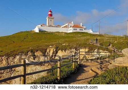 Cabo da Roca Lighthouse at Cape da Roca Lisbon district Sintra coast Portugal Europe View Large Photo Image Stock Photo - Cabo da Roca Lighthouse at Cape da Roca Lisbon district Sintra coast Portugal Europe. Fotosearch