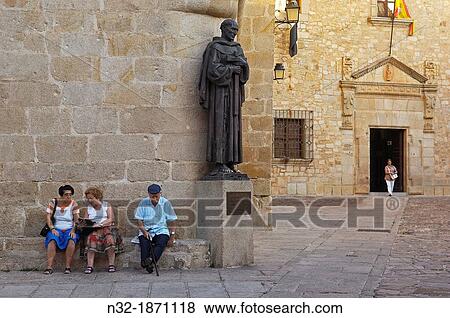 Caceres, San Pedro de AlcBntara statue, Old Town, UNESCO world Heritage site, Extremadura, Spain View Large Photo Image Stock Photo - Caceres, San Pedro de AlcBntara statue, Old Town, UNESCO world Heritage site, Extremadura, Spain. Fotosearch