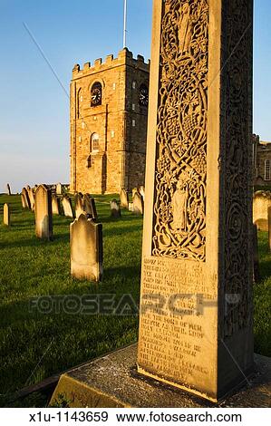 Caedmons Cross and St Marys Church Whitby Yorkshire England View Large Photo Image Stock Photo - Caedmons Cross and St Marys Church Whitby Yorkshire England. Fotosearch