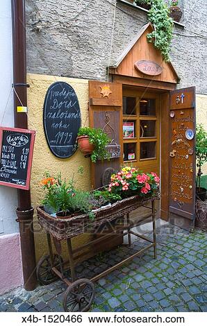 Stock Photograph - Cafe exterior Trenc? n city Slovakia Europe. Fotosearch