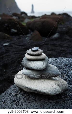 Cairn on Reynisfjara Beach, near Vik, Iceland. View Large Photo Image Stock Image - Cairn on Reynisfjara Beach, near Vik, Iceland.. Fotosearch