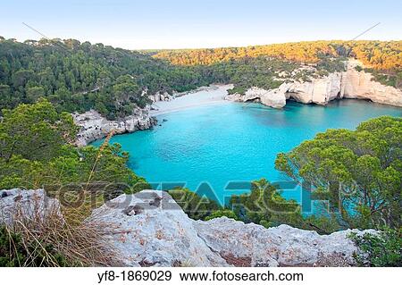 Cala Mitjana, Minorca, Balearic islands, Mediterranean sea, Spain View Large Photo Image Stock Photo - Cala Mitjana, Minorca, Balearic islands, Mediterranean sea, Spain. Fotosearch
