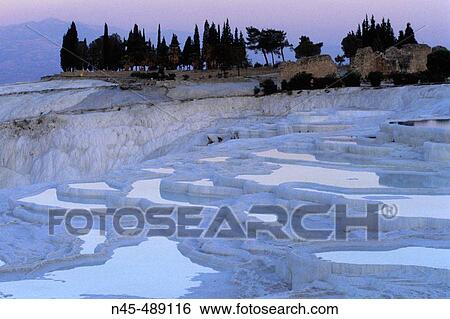 Calcium travertines, Pamukkale, Turkey. View Large Photo Image Stock Photograph - Calcium travertines, Pamukkale, Turkey.. Fotosearch