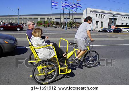 California, San Francisco, The Embarcadero, street scene, pedicab, pedaling, transportation, man, woman, couple, job, tricycle, View Large Photo Image Stock Image - California, San Francisco, The Embarcadero, street scene, pedicab, pedaling, transportation, man, woman, couple, job, tricycle,. Fotosearch