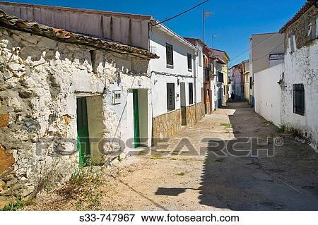 Calle en Navamorcuende. Castile-La Mancha, Spain. View Large Photo Image Stock Photo - Calle en Navamorcuende. Castile-La Mancha, Spain.. Fotosearch