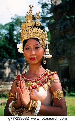 Cambodian dancer with typical costume. Angkor. Cambodia View Large Photo Image Stock Image - Cambodian dancer with typical costume. Angkor. Cambodia. Fotosearch