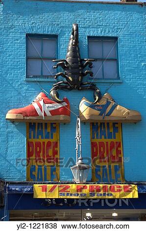 Stock Photo - Camden lock - London Shoes sculptures. Fotosearch