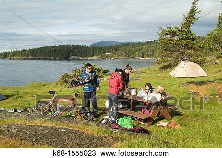 Stock Image - camp ground at Ruckle Park on Salt Spring Island, Gulf Islands, BC, Canada. Fotosearch