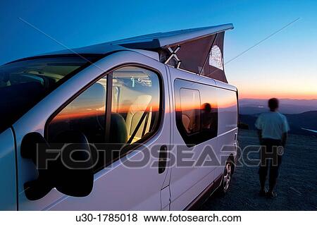 Camper van at sunset in the Biosphere Reserve of Sierra de B? jar and Francia Candelario Salamanca Castilla y Le? n Spain View Large Photo Image Stock Photo - Camper van at sunset in the Biosphere Reserve of Sierra de B? jar and Francia Candelario Salamanca Castilla y Le? n Spain. Fotosearch
