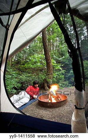 Stock Photo - Campfire Scene - Larrabee State Park, Washington. Fotosearch