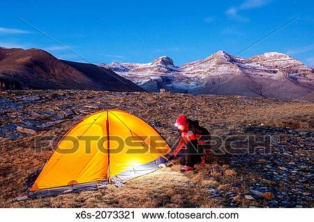 Stock Image - Camping at the National Park of Ordesa and Monte Perdido, Huesca, Spain.. Fotosearch